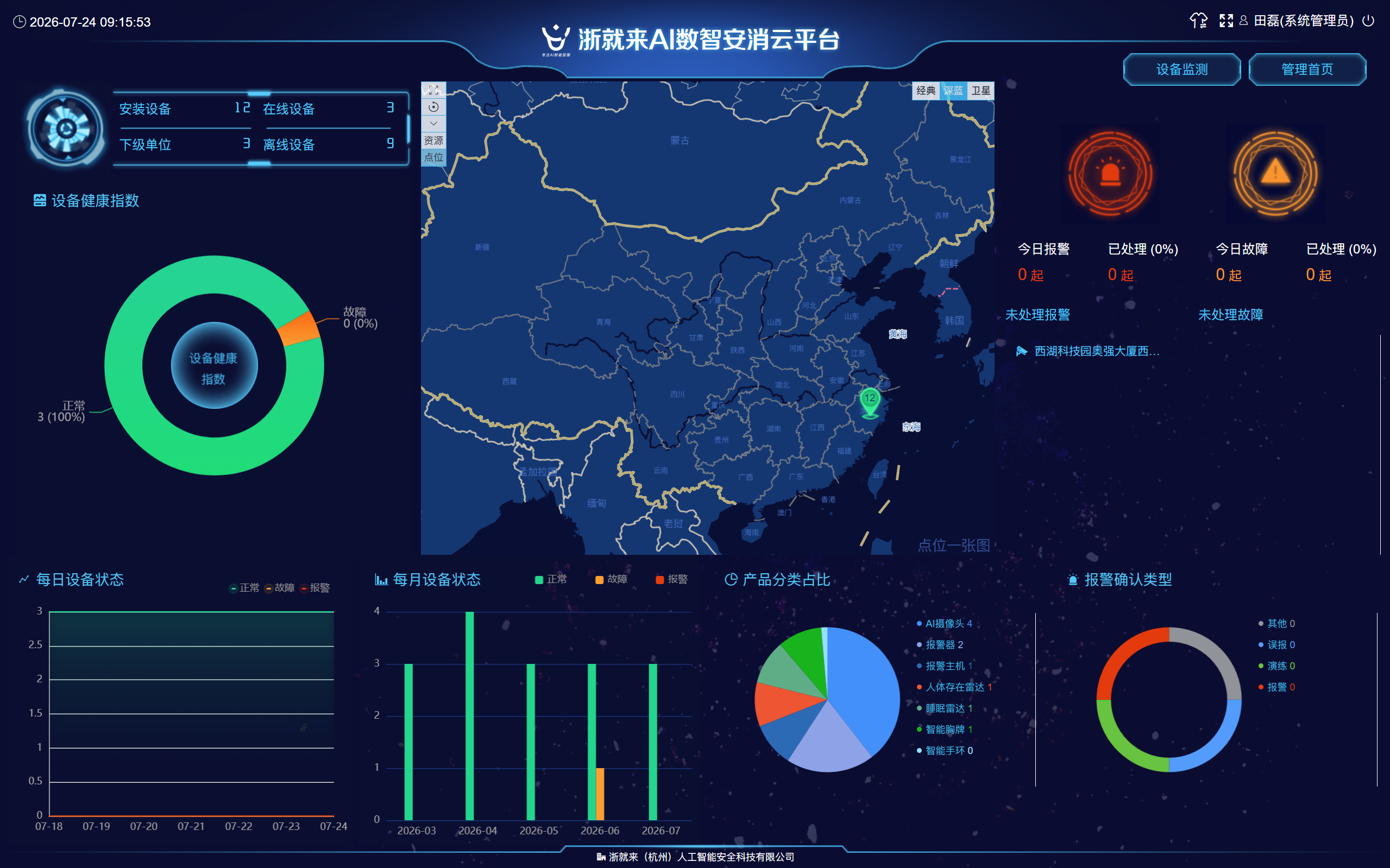 浙就来AI数智安消云平台驾驶舱